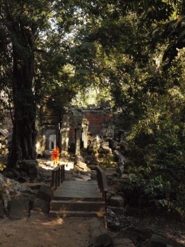 Das Bild ist scheinbar zeitlosig. So könnte es dort auch vor hunderten von Jahren ausgesehen haben. Der Ta Prohm beeindruckt durch die Vegetation, die sich in und um seine Mauern entwickelt. 